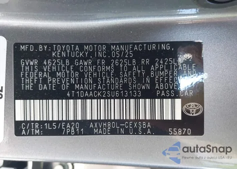 2025 Toyota Camry Se from USA, damaged, VIN 4T1DAACK2SU613133